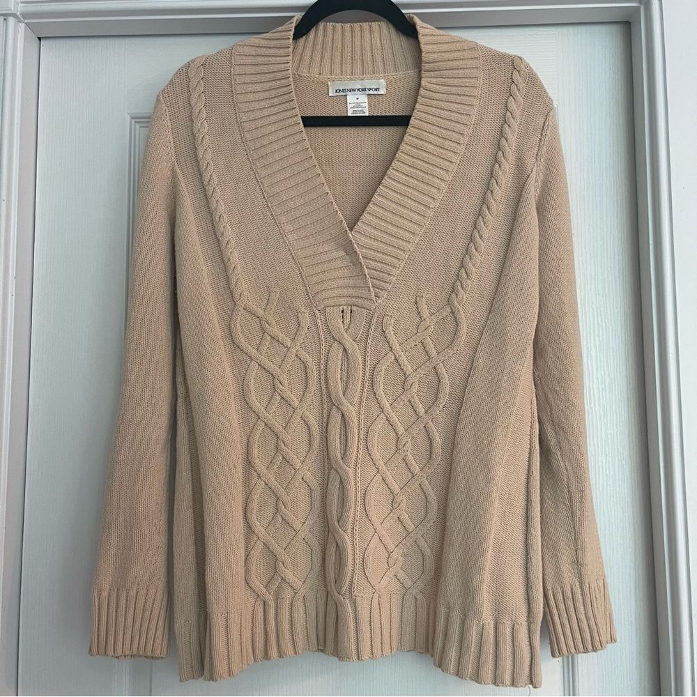 Jones New York Women's Tan Cable Knit Sweater Y2K